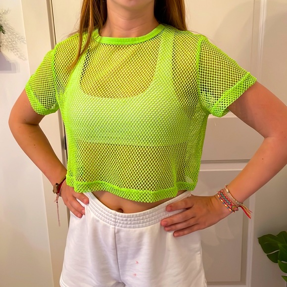 Neon green mesh/fishnet top - Picture 2 of 4